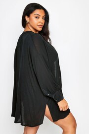 Yours Curve Black Black Button Up Beach Shirt - Image 2 of 4