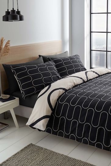 Catherine Lansfield Natural Linear Curve Geometric Reversible Duvet Cover and Pillowcase Set