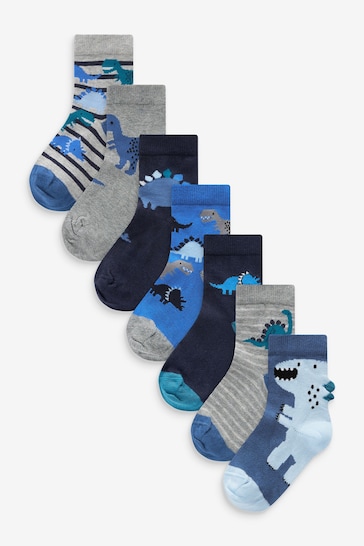 Blue Dino Cotton Rich Socks 7 Pack