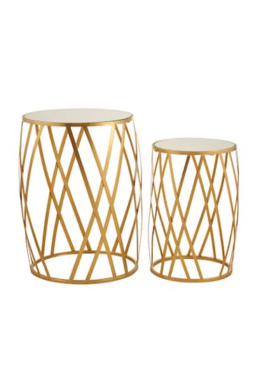 Fifty Five South Set of 2 Gold Avantis Round Side Tables With Mirror Top