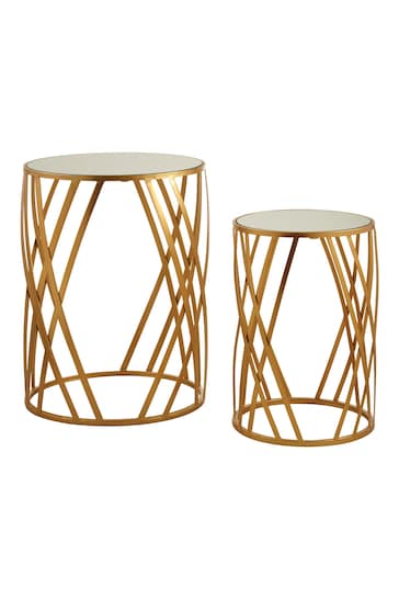 Fifty Five South Set of 2 Gold Avantis Round Side Tables With Mirror Top