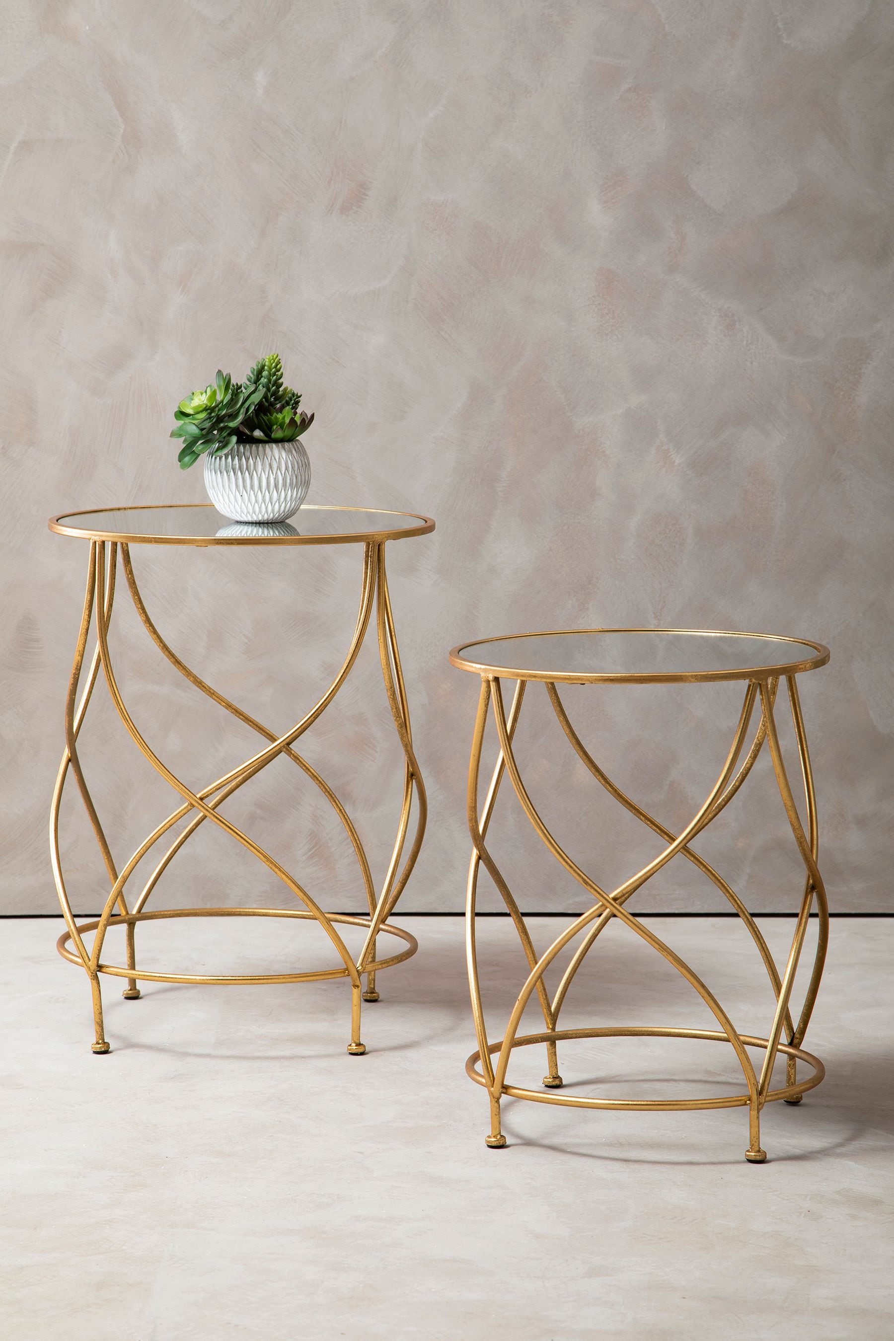 Mirrored side table store set of 2