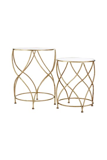 Fifty Five South Set of 2 Gold Marcia Mirror Top Side Tables