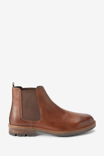 Tan Brown Leather Cleated Chelsea Boots