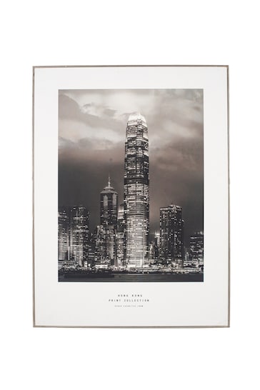 Pacific Black Mono Hong Kong Print With Silver Frame