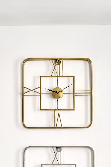 Pacific Gold Gold Metal Square Wall Clock
