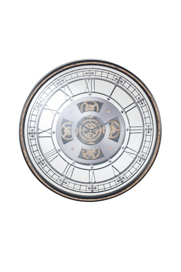 Pacific Gold Antique Gold Metal & Mirror Round Cog Wall Clock