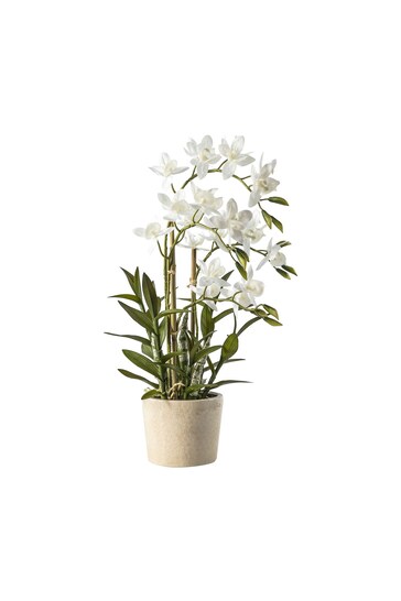 Gallery Home White Artificial Cycnoches Orchid In Pot