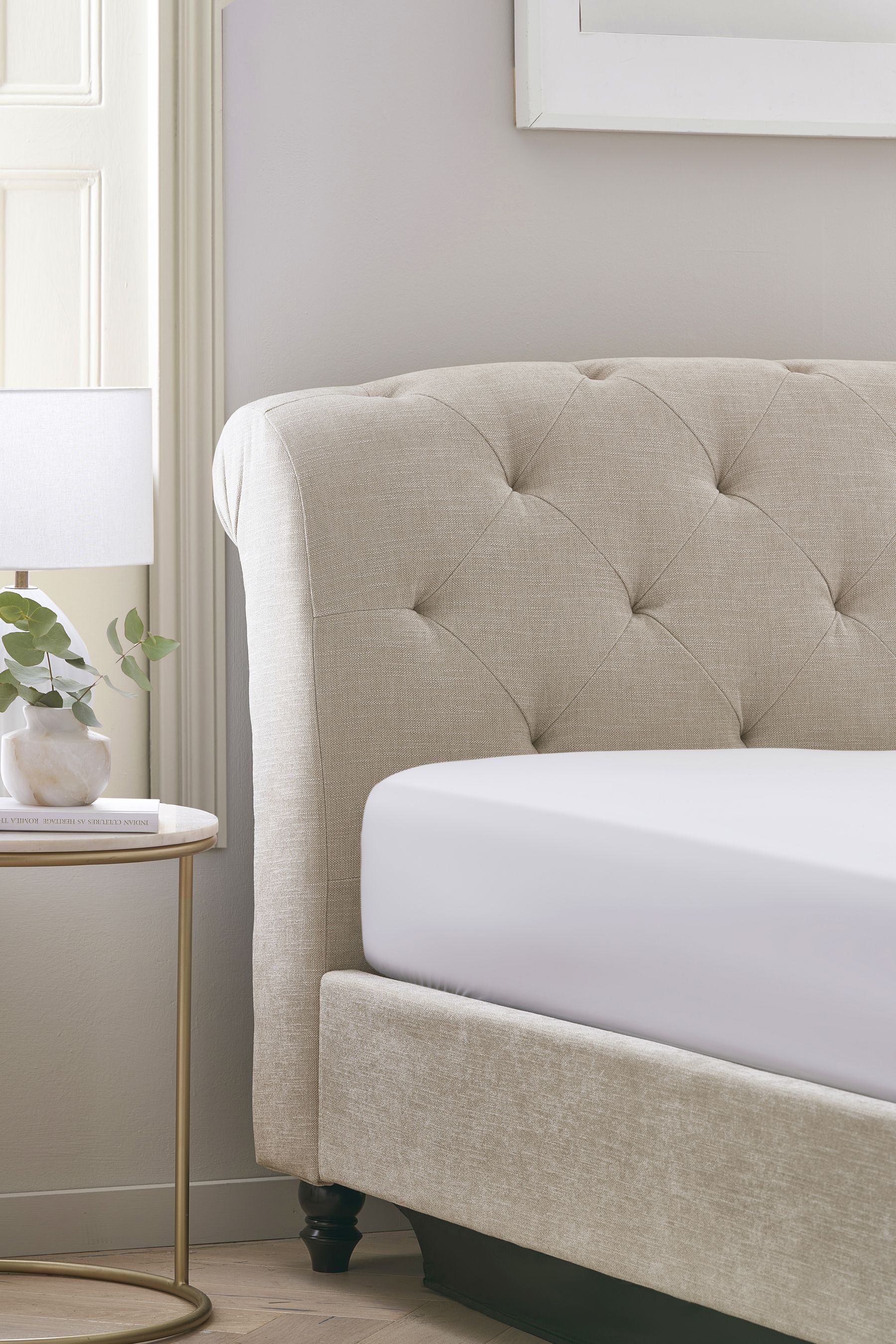 Soft Texture Light Natural Hartford Collection Luxe Upholstered Ottoman Storage Bed Frame