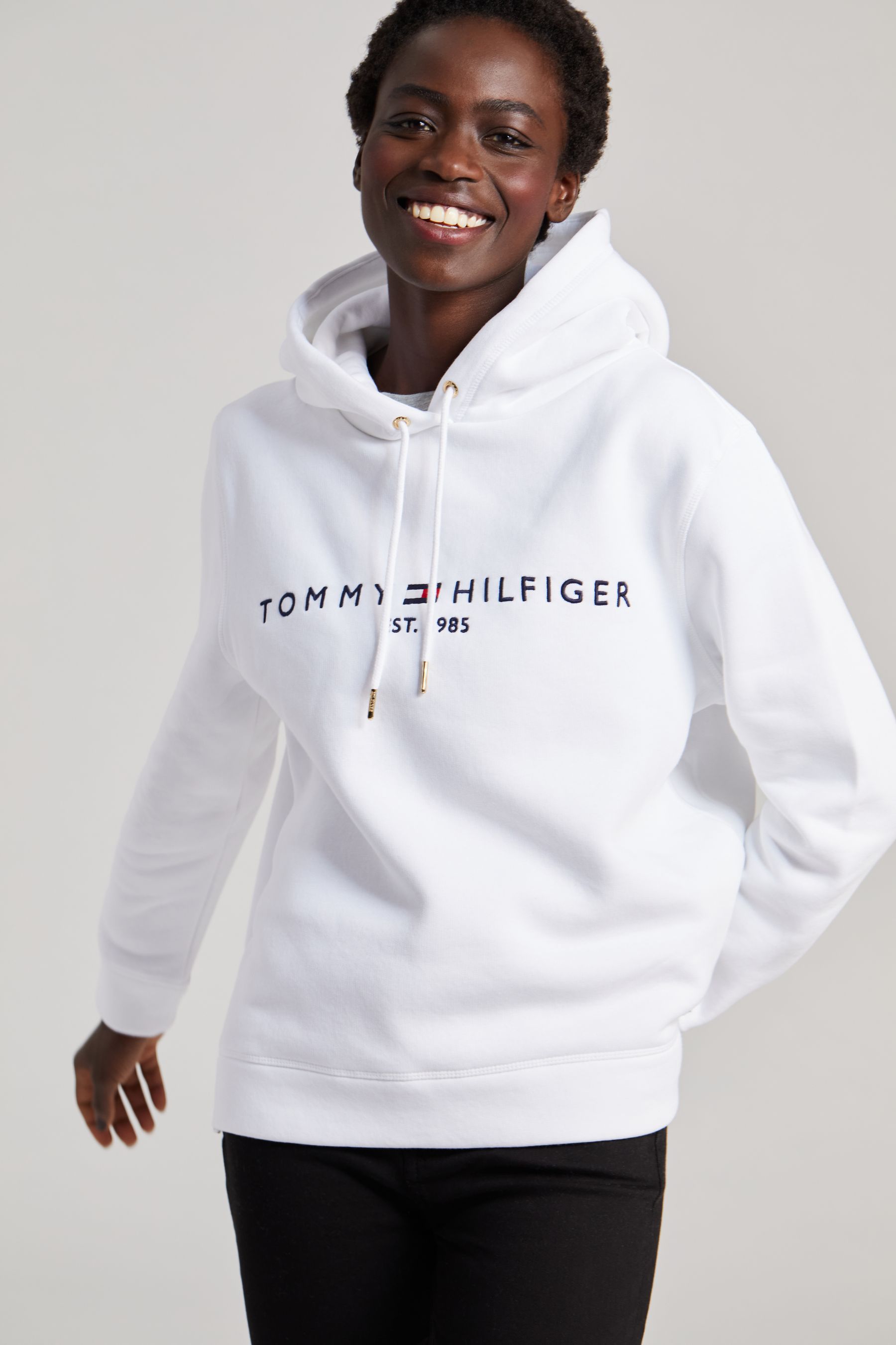Tommy hilfiger logo hoodie white on sale