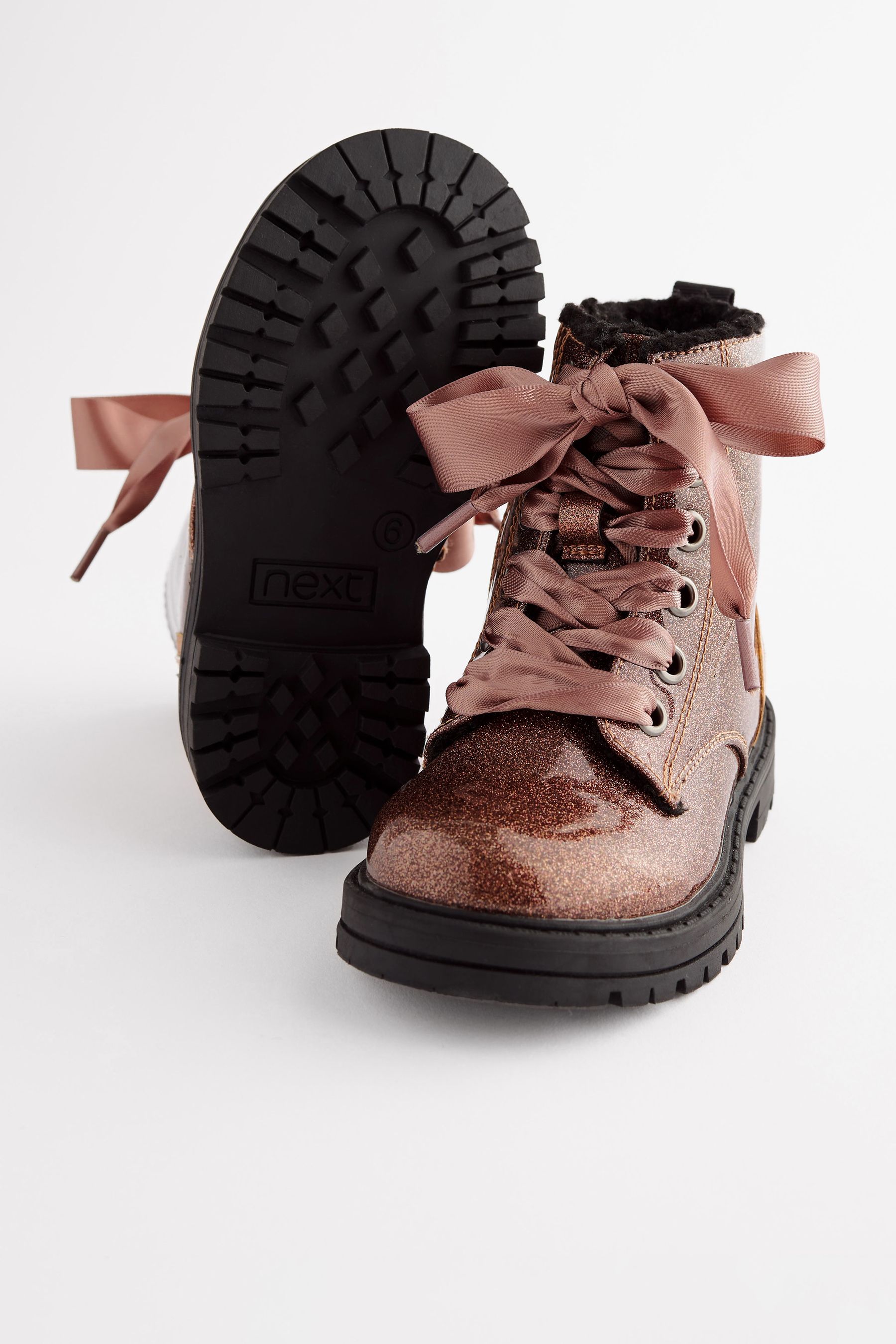 Buy Rose Gold Pink Wide Fit G Warm Lined Lace Up Boots from the