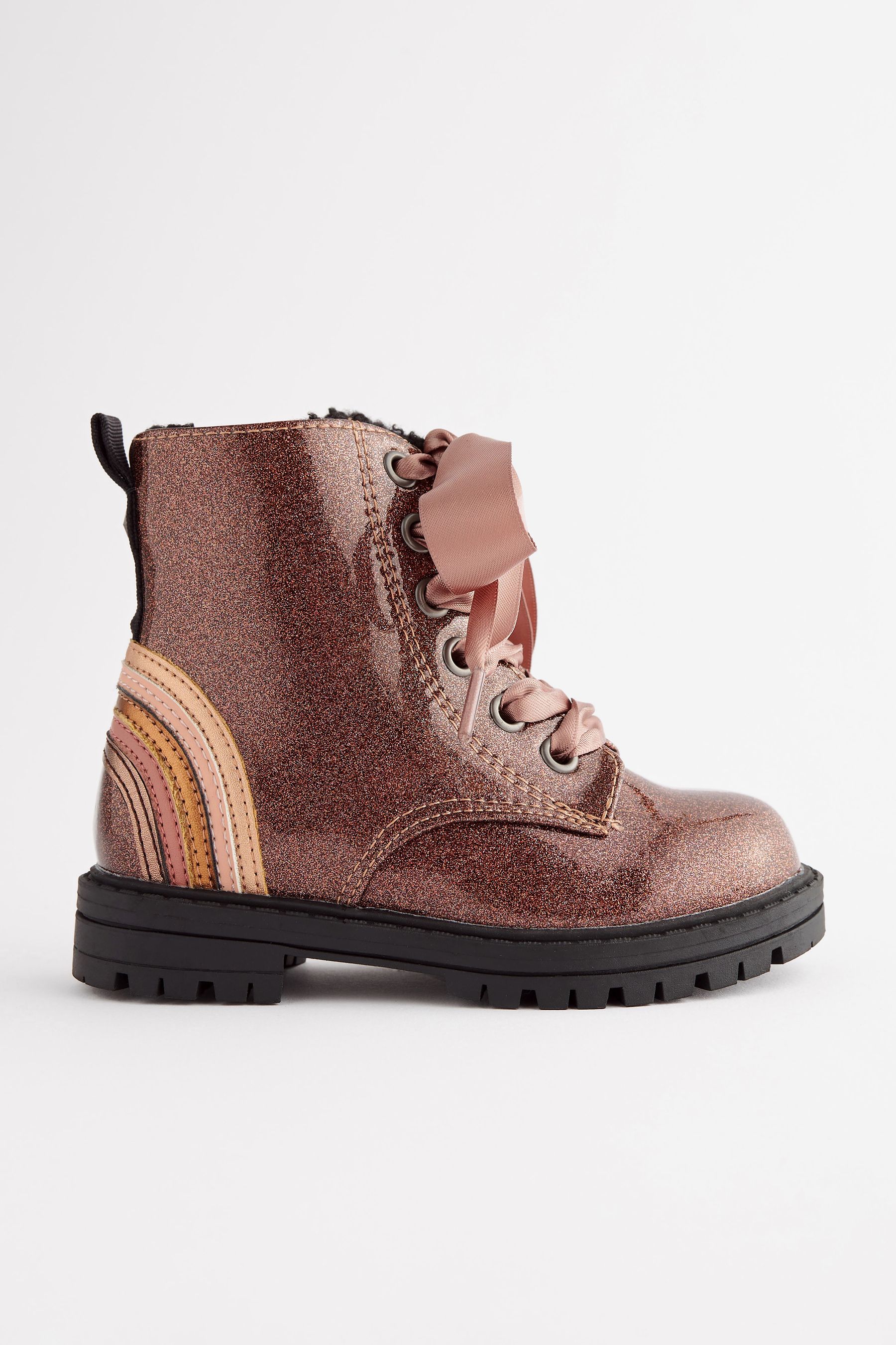 Buy Rose Gold Pink Wide Fit G Warm Lined Lace Up Boots from the