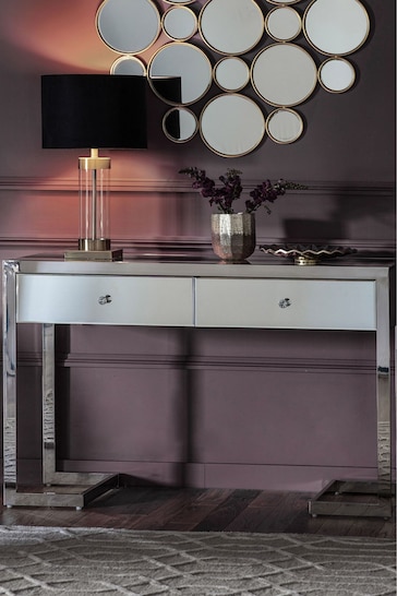 Gallery Home Silver Mondga 2 Drawer Mirrored Console
