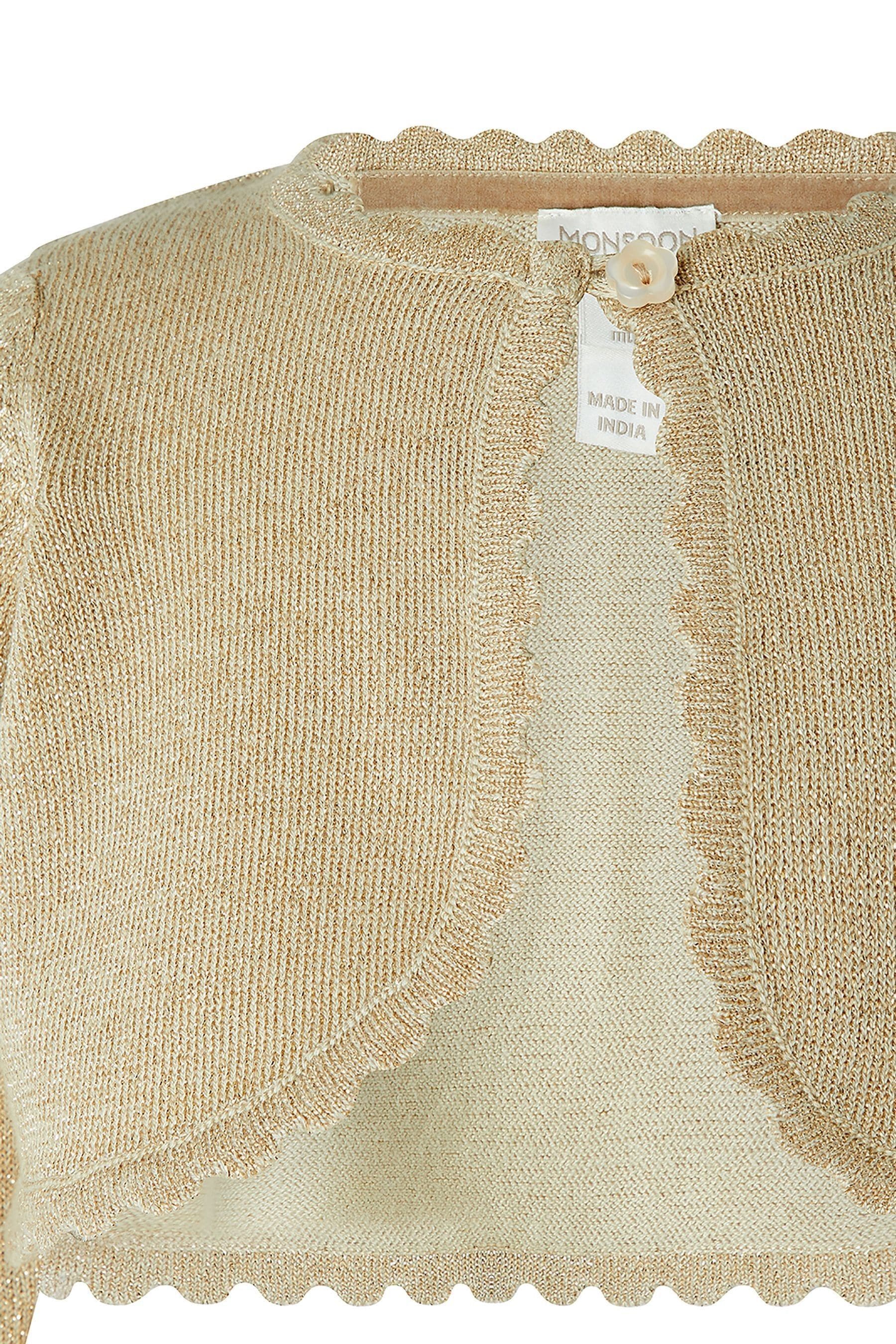 Monsoon Gold Baby Niamh Cropped Sparkle Knitted Cardigan