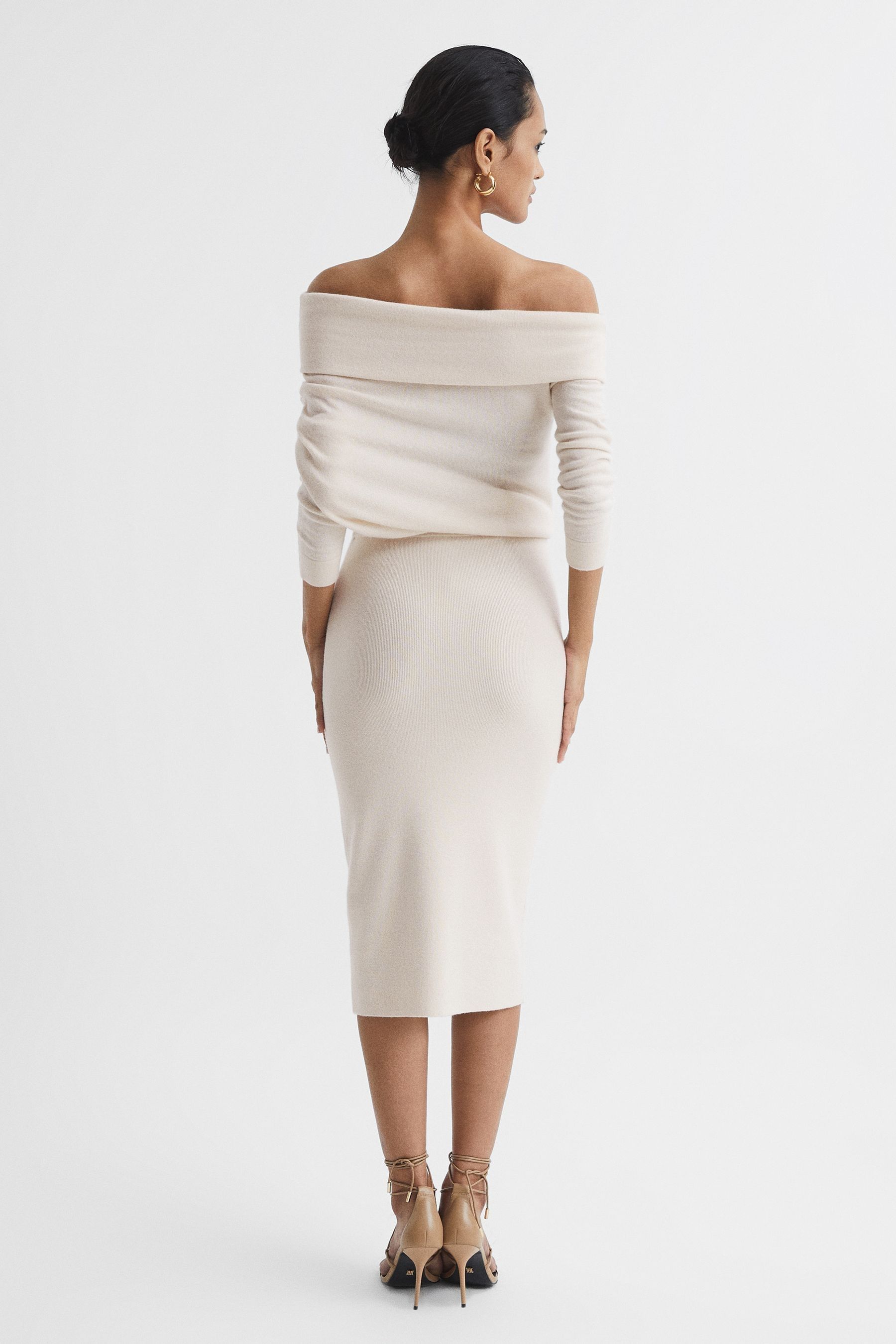 Buy Reiss Cream Sutton Off Shoulder Knitted Dress from the Next UK online shop