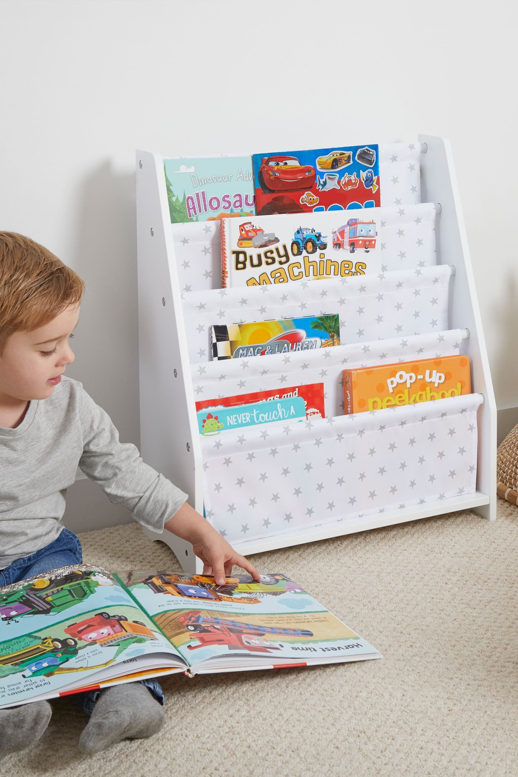 White sling bookshelf shop