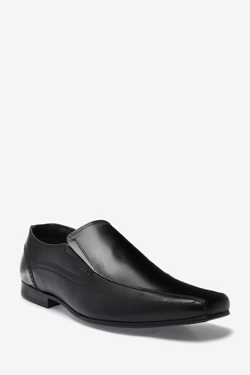 Black Wide Fit Leather Panel Slip-On Shoes