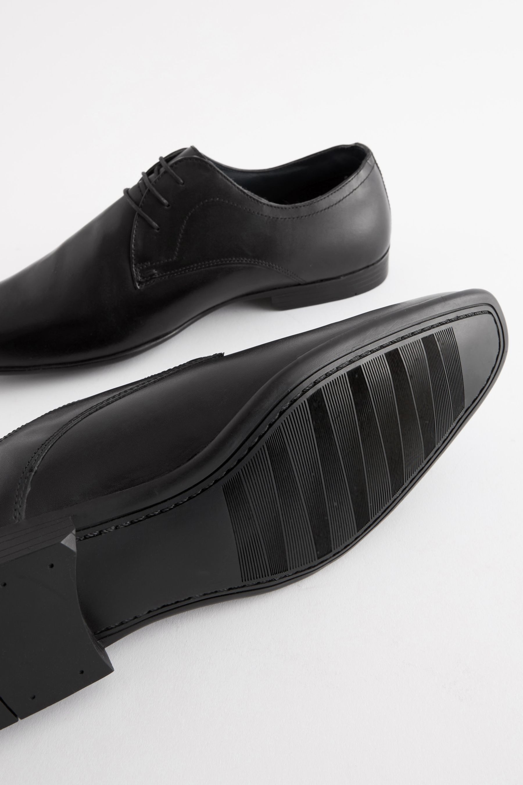 Black Wide Fit Leather Plain Derby Shoes