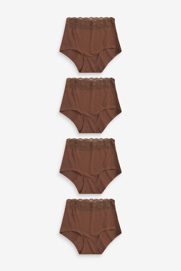 Brown Full Brief Cotton and Lace Knickers 4 Pack