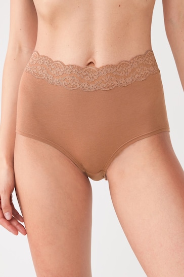 Caramel Nude Full Brief Cotton and Lace Knickers 4 Pack