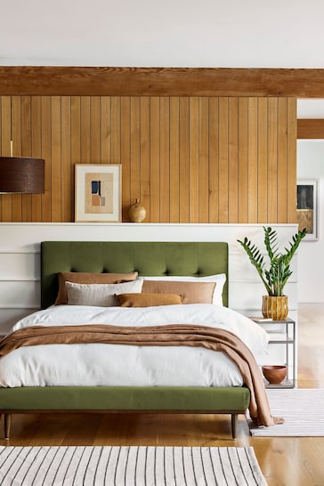 Swoon Opulent Velvet Olive Green Klee Upholstered Bed Frame