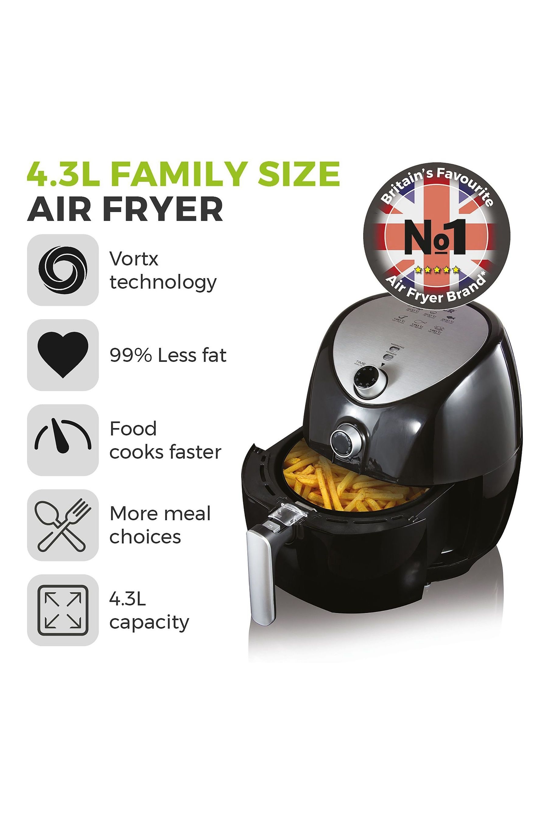 Buy Tower Black Vortx 4.3L Manual Air Fryer from the Next UK