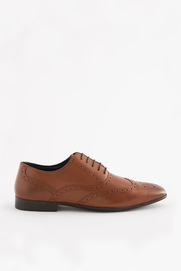 Tan Brown Wide Fit Leather Oxford Brogue Shoes