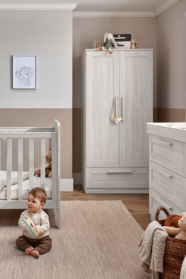 Mamas & Papas 3 Piece Nimbus White Atlas Cot Bed Range with Dresser and Wardrobe