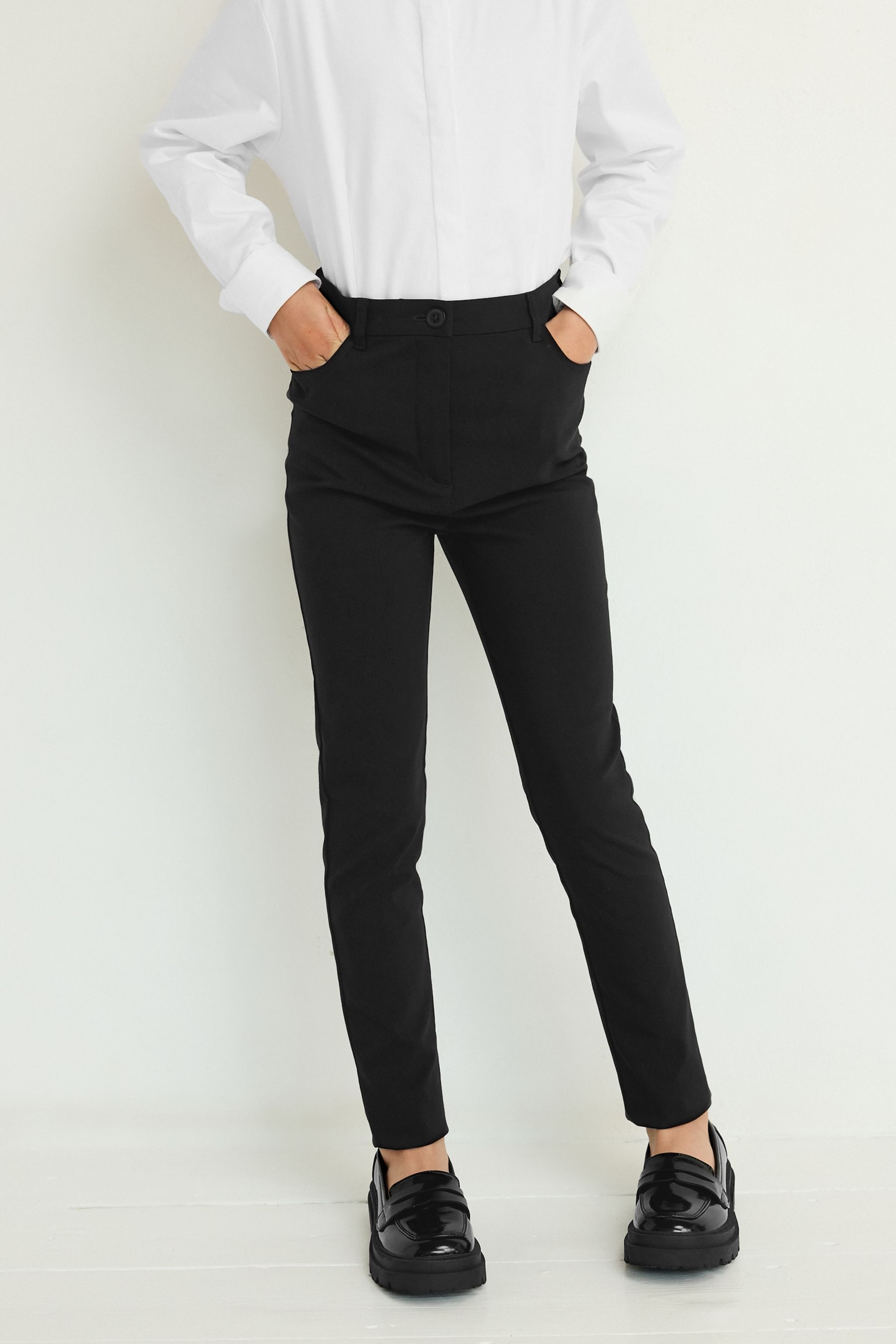 Buy Black Longer Length Skinny Fit Stretch High Waist School Trousers 9 18yrs from the Next UK online shop