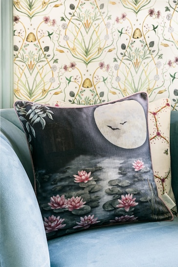 The Chateau by Angel Strawbridge Blue Moonlit Lily Garden Cushion