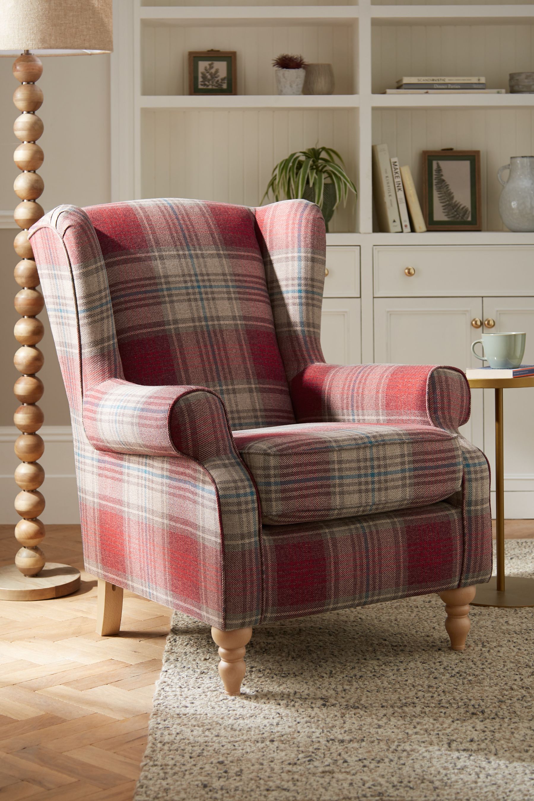 Buy Versatile Check Stirling Red Sherlock Highback Armchair from the ...