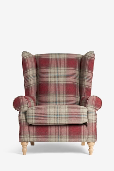 Versatile Check Stirling Red Grande Sherlock Highback Armchair