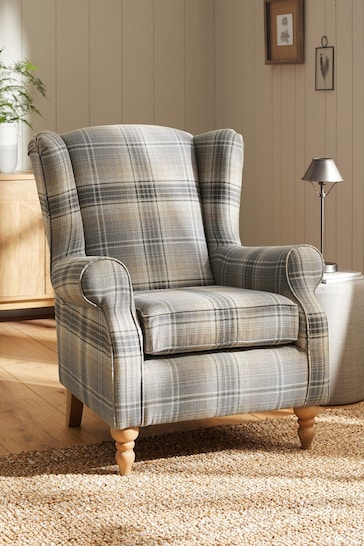 Versatile Check Nevis Grey Sherlock Highback Armchair