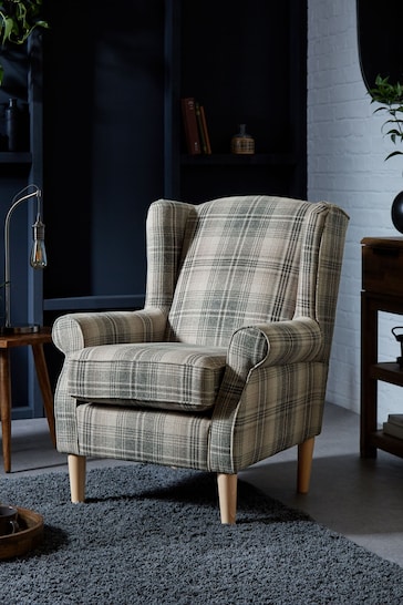 Versatile Check Nevis Grey Small Sherlock Highback Armchair