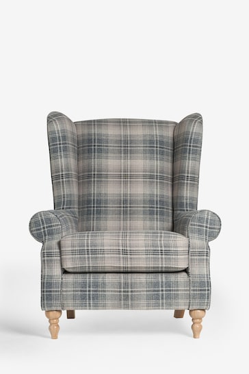 Versatile Check Nevis Grey Grande Sherlock Highback Armchair