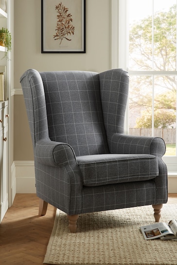 Tweedy Check Lawson Mid Grey Grande Sherlock Highback Armchair