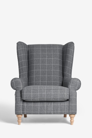 Tweedy Check Lawson Mid Grey Grande Sherlock Highback Armchair