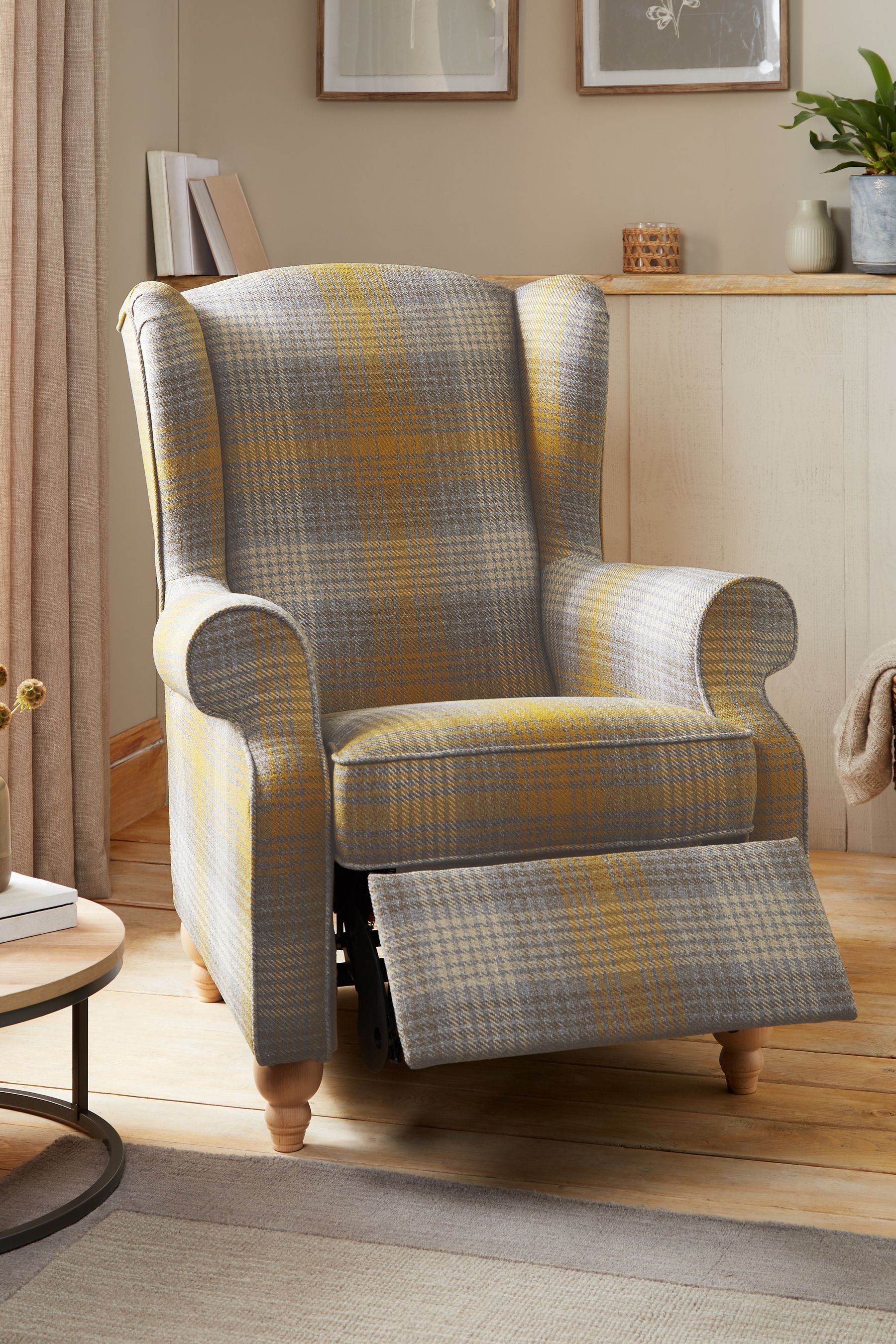 Yellow check on sale armchair