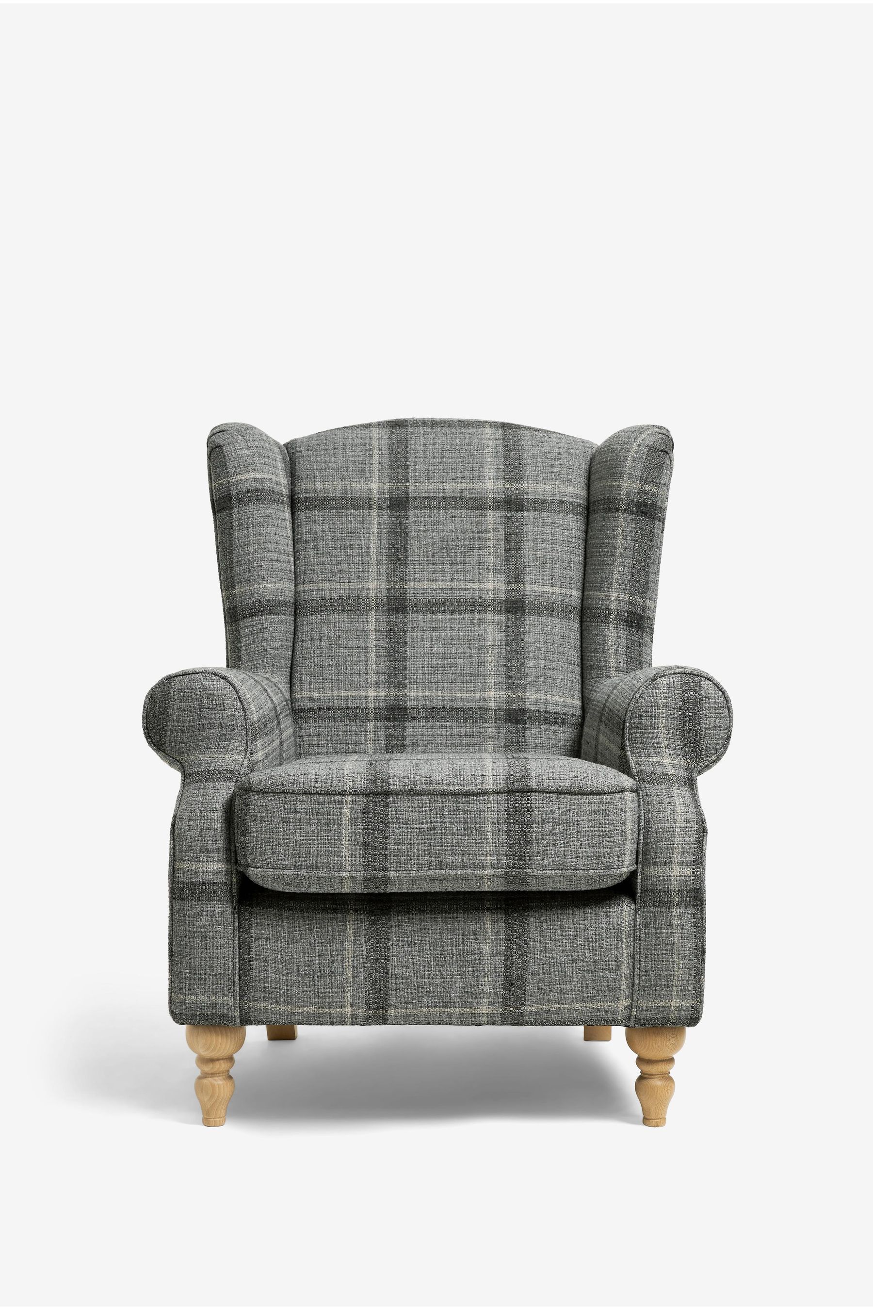 Buy Chunky Check Stanton Dark Grey Sherlock Highback Armchair from the