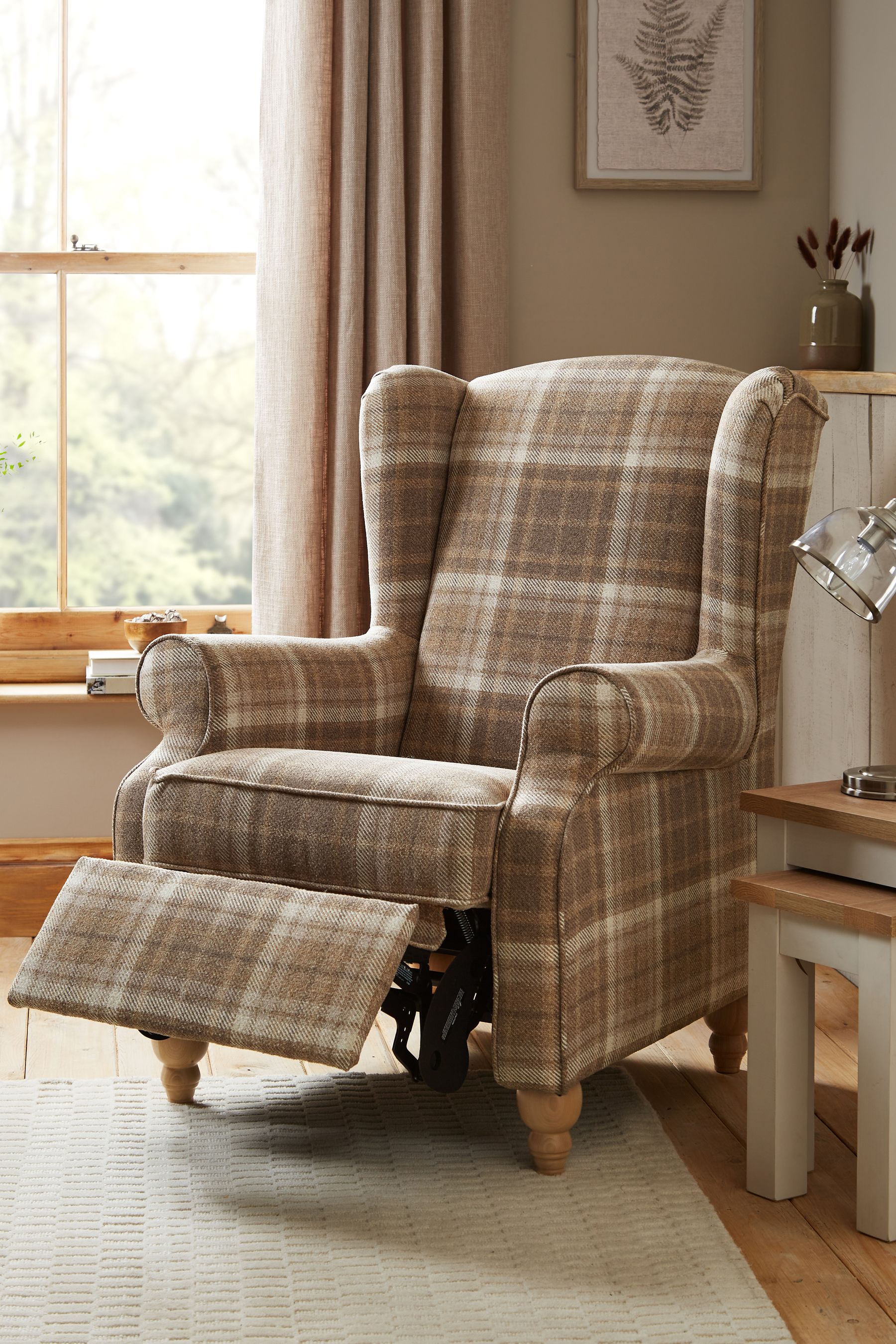 Tweedy Check Burford Natural Relaxer Sherlock Highback Armchair