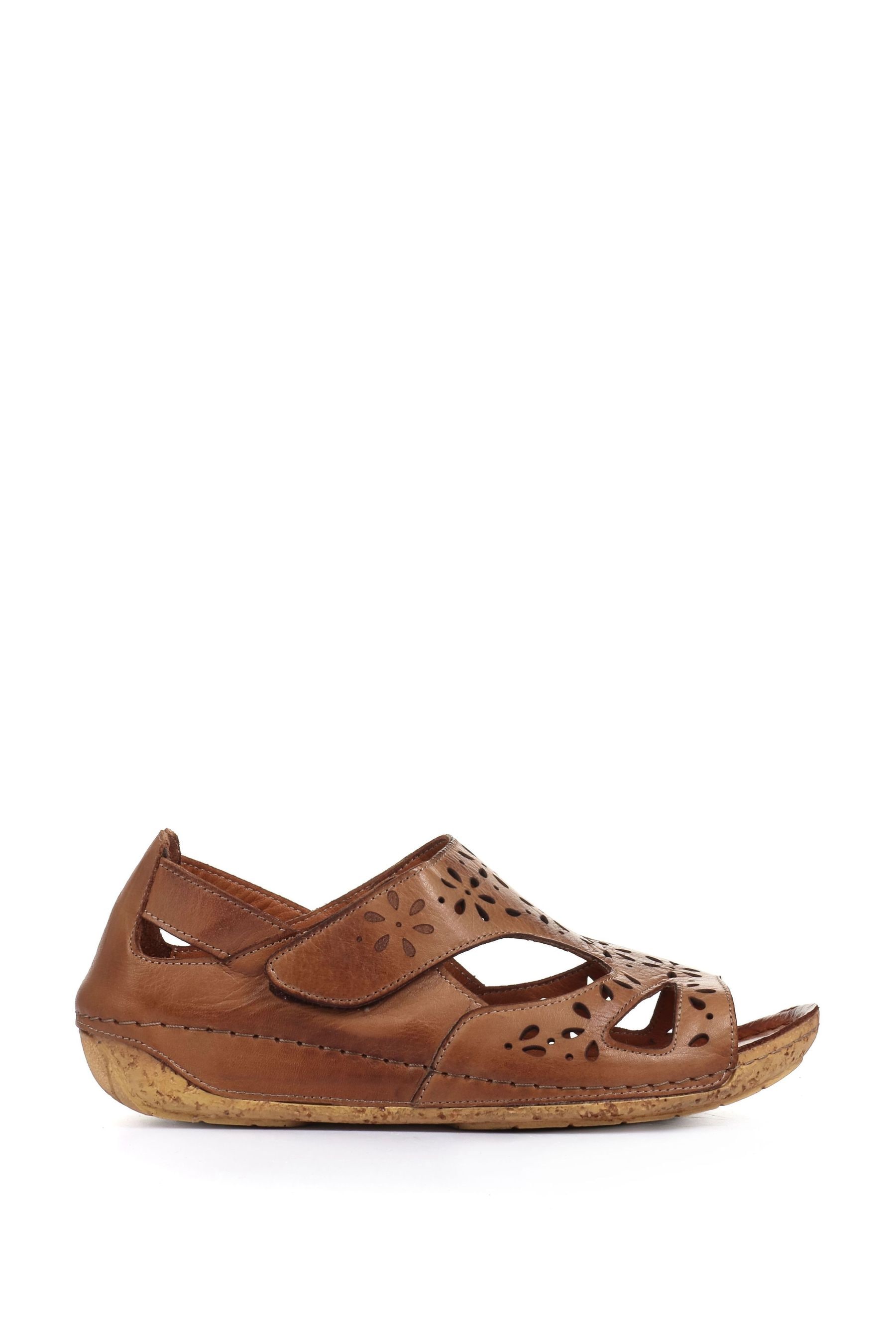 Pavers Ladies Tan Leather Wide Fit Brown Sandals