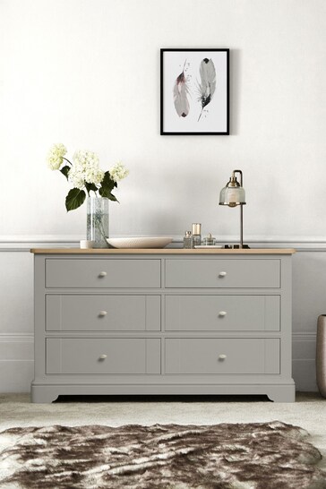 Grey Hampton Painted Oak Collection Luxe 6 Drawer Wide Chest of Drawers