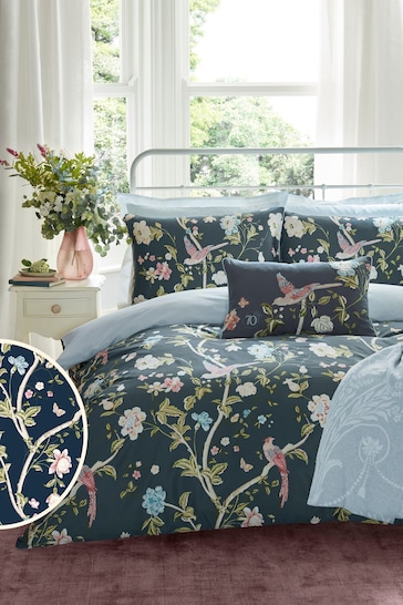 Laura Ashley Midnight Blue Summer Palace Duvet Cover and Pillowcase Set