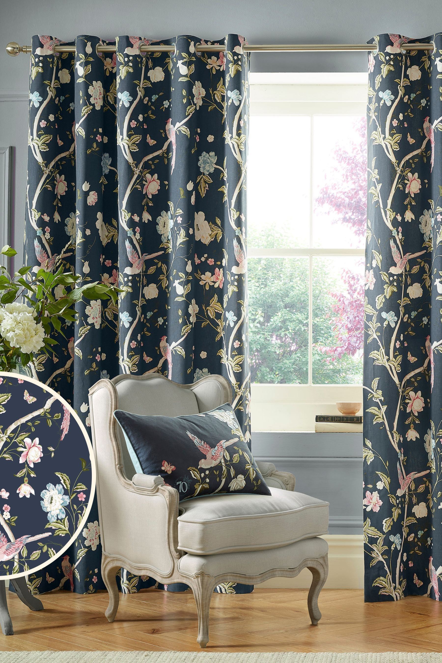 Buy Laura Ashley Midnight Blue Summer Palace Eyelet Curtains from