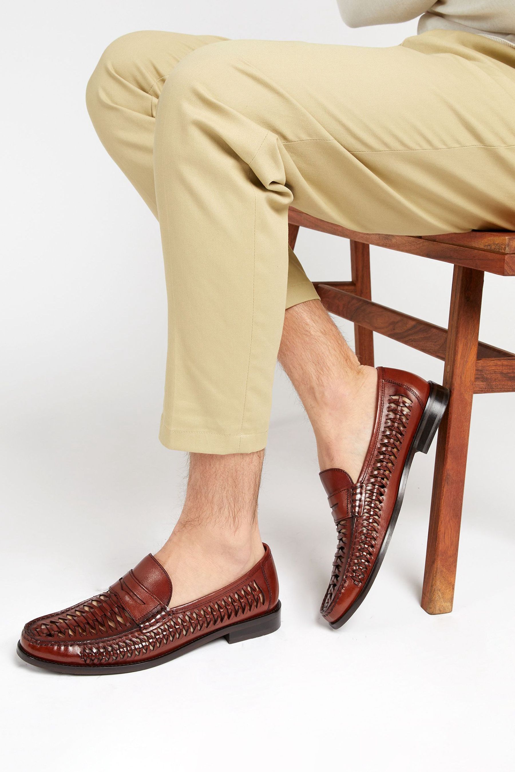Mens woven leather loafers sale