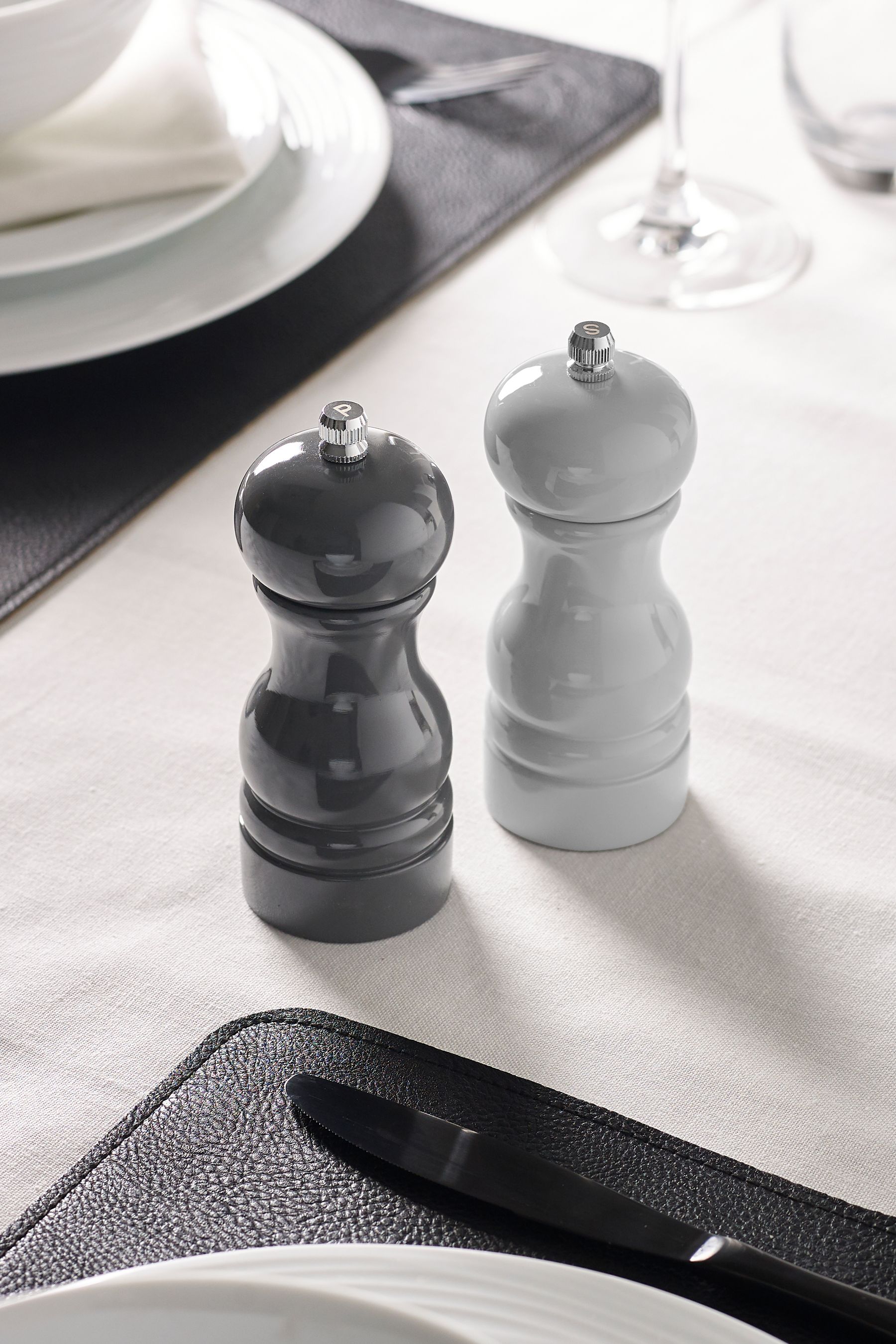 Grey salt sale and pepper shakers