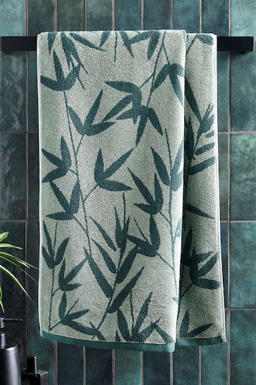 Green Bamboo Leaf Design 100% Cotton Towel