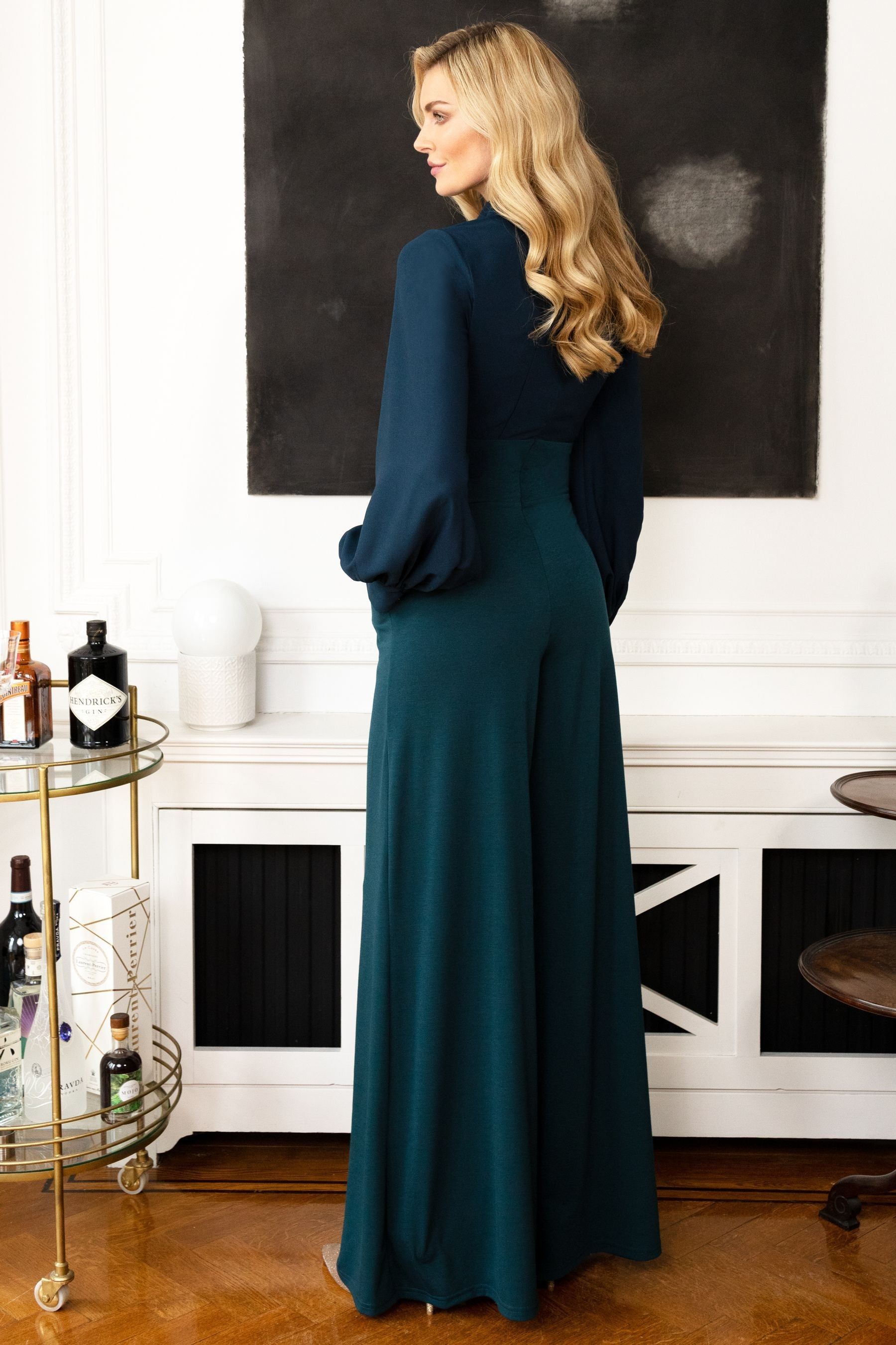 Buy HotSquash Green Wide Leg Jumpsuit With Blouson Sleeve from the