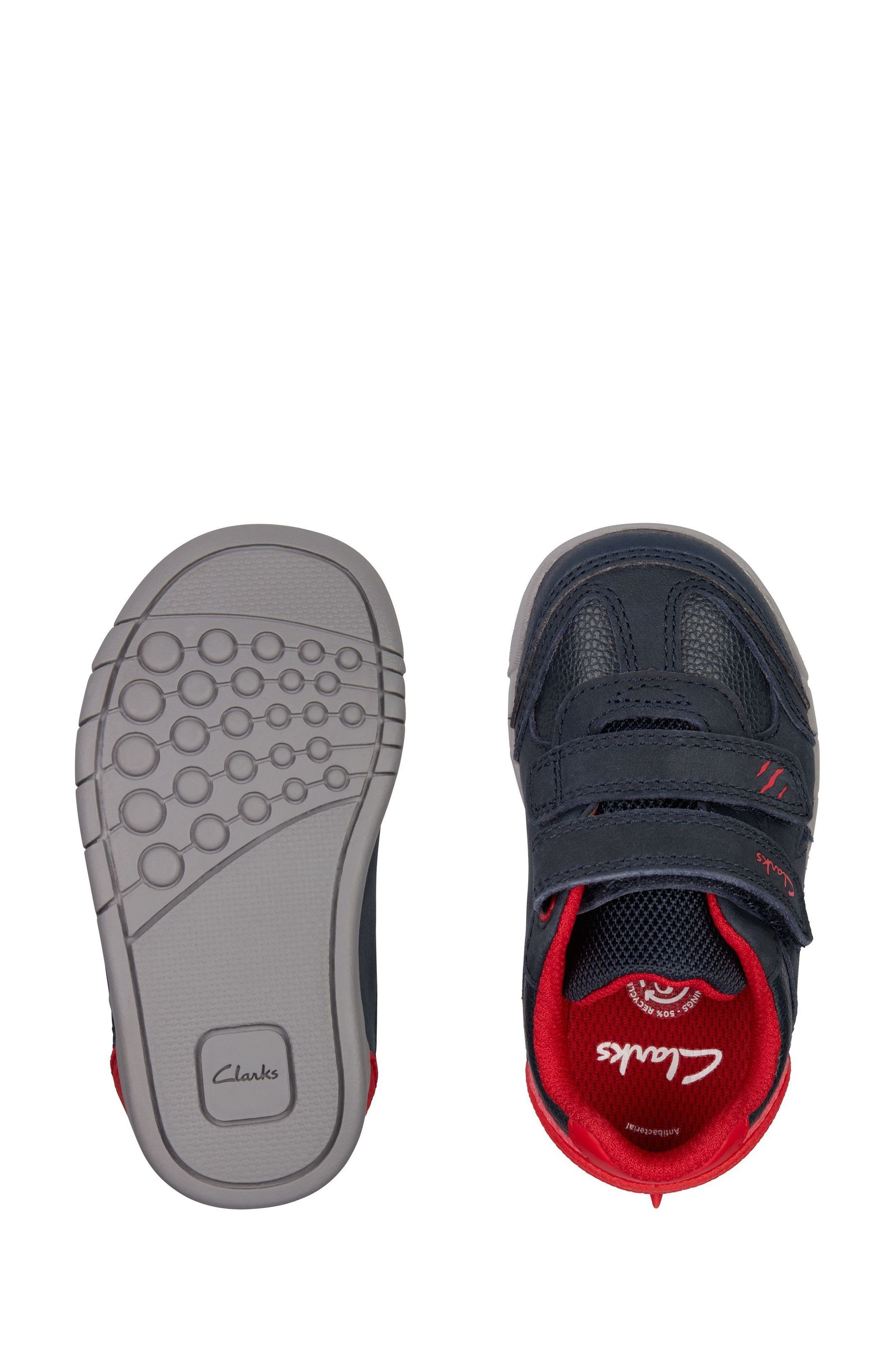 Clarks Navy Blue Red Multi Fit Leather Dinosaur Trainers