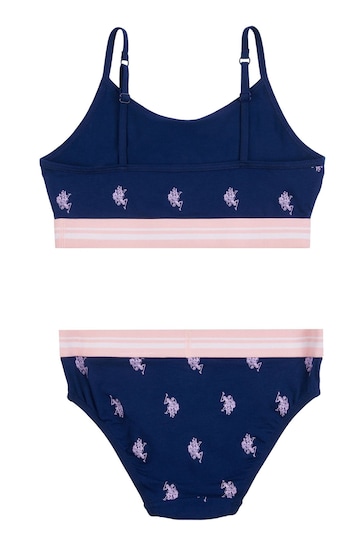 U.S. Polo Assn. Blue Bralette & Brief Underwear Set